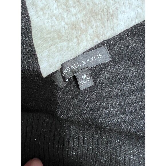 Kendall & Kylie Black Metallic Ribbed Knit V-Neck Camisole Top M - Picture 3 of 5